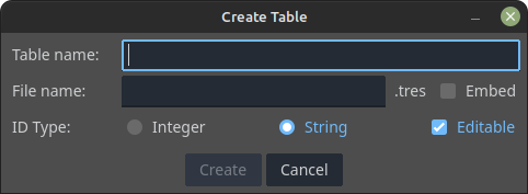 Database - New Table Dialog